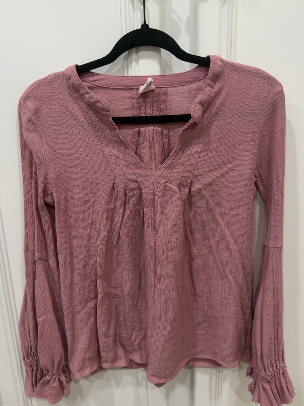 Dusty Rose Long-Sleeve V-Neck Peasant Blouse